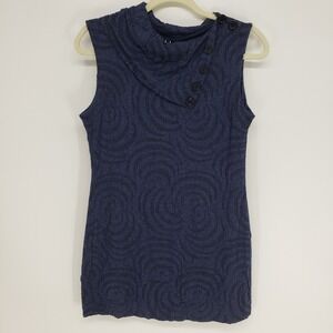 Sno Skins Textured Cowl Neck Sleeveless Top Womens Small Blue Button Detail Boho
